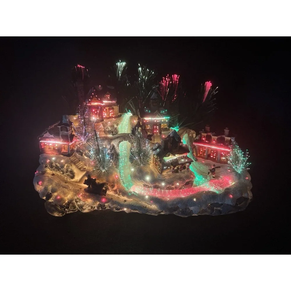 Vintage 2003 Avon Fiber  Optic Christmas Village Waterfall  Light Up Town